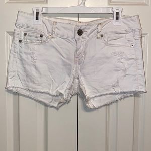 American Eagle White Denim Midi Shorts